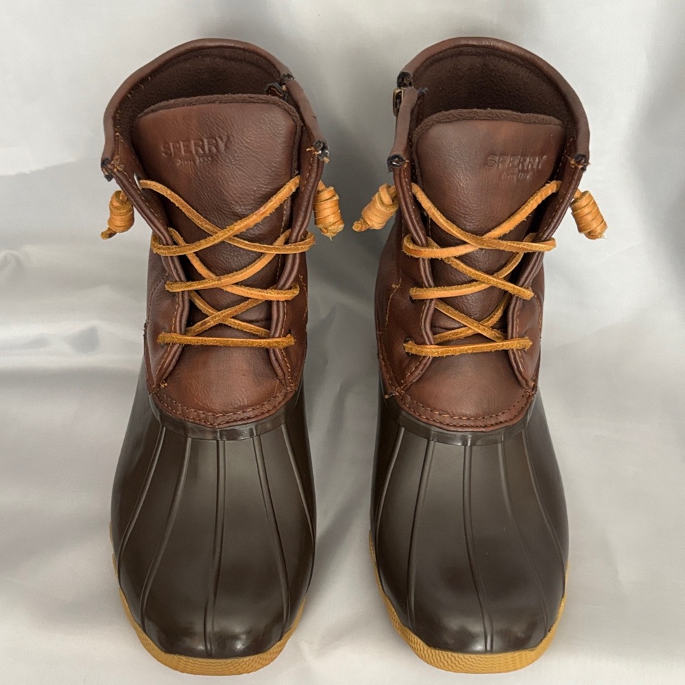 Sperry  girls  saltwater  Brown Duck Boots with Tan Accents Size 6 waterproof - Picture 9 of 13